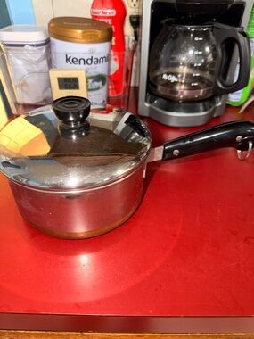 Stainless Steel Saucepan with Lid and Black Handle - Silver